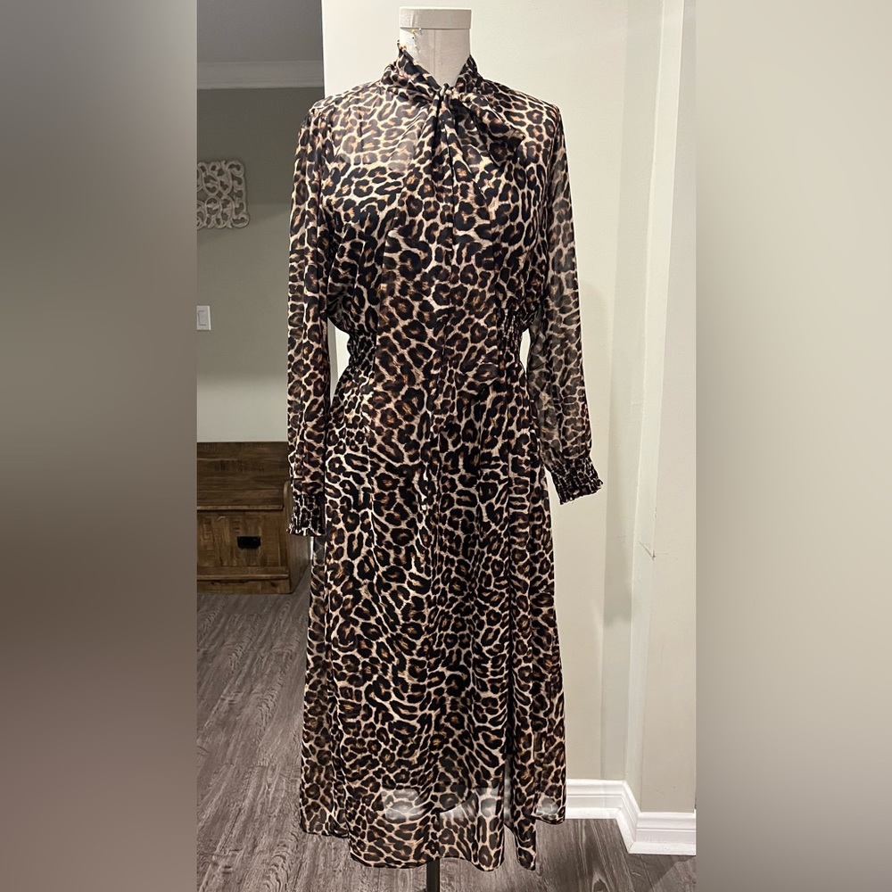Long cheetah print dress. Black slip included